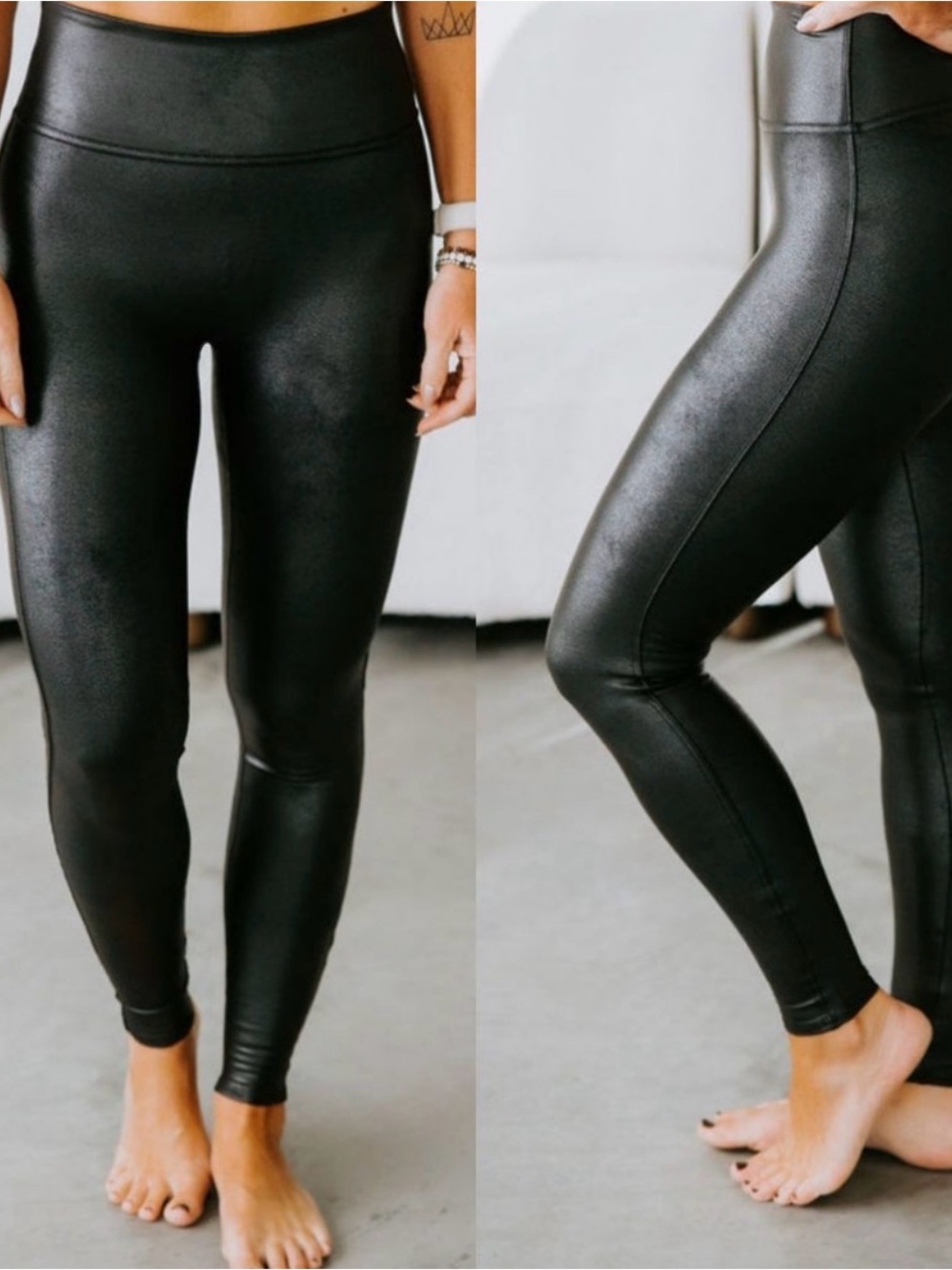 SPANX Black Faux Leather Leggings Size Medium - Picture 4 of 11